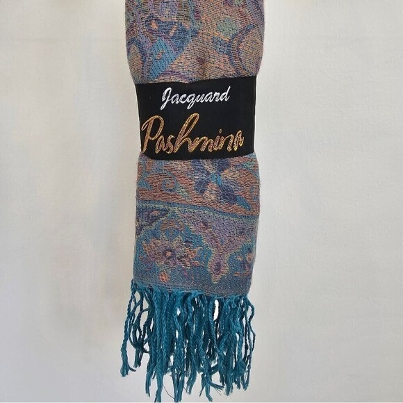 Turquoise Blue Paisley Jacquard Pashima Shawl Wrap New with tags - Picture 1 of 4